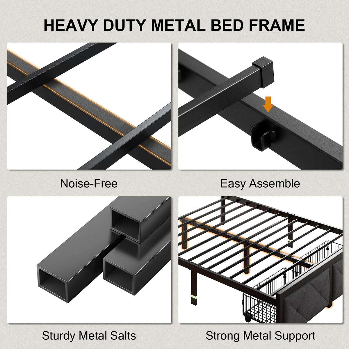 King Size Metal Platform Bed Frame with 2 Storage Drawers O292