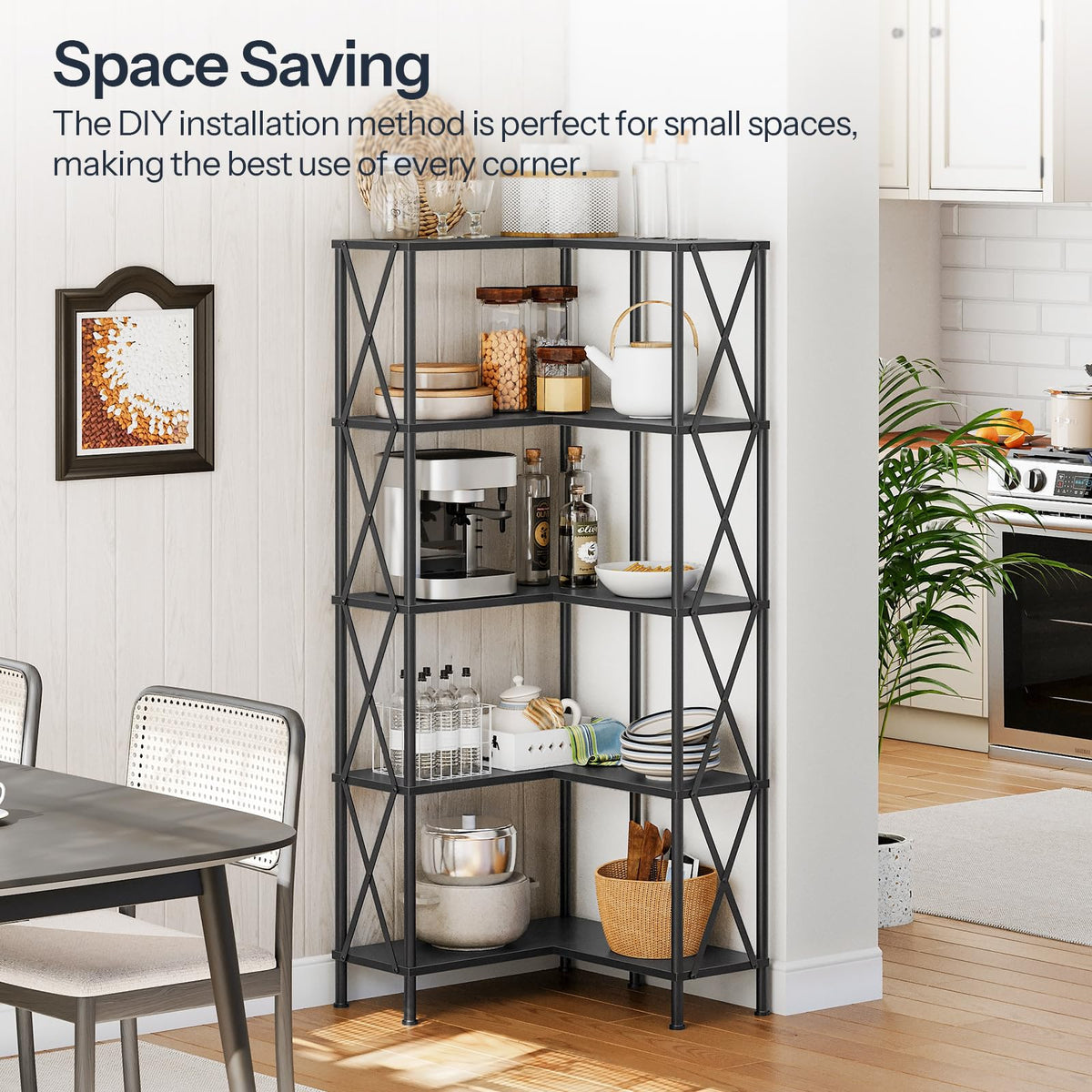Black 5-Tier L-Shaped Corner Bookshelf X80751