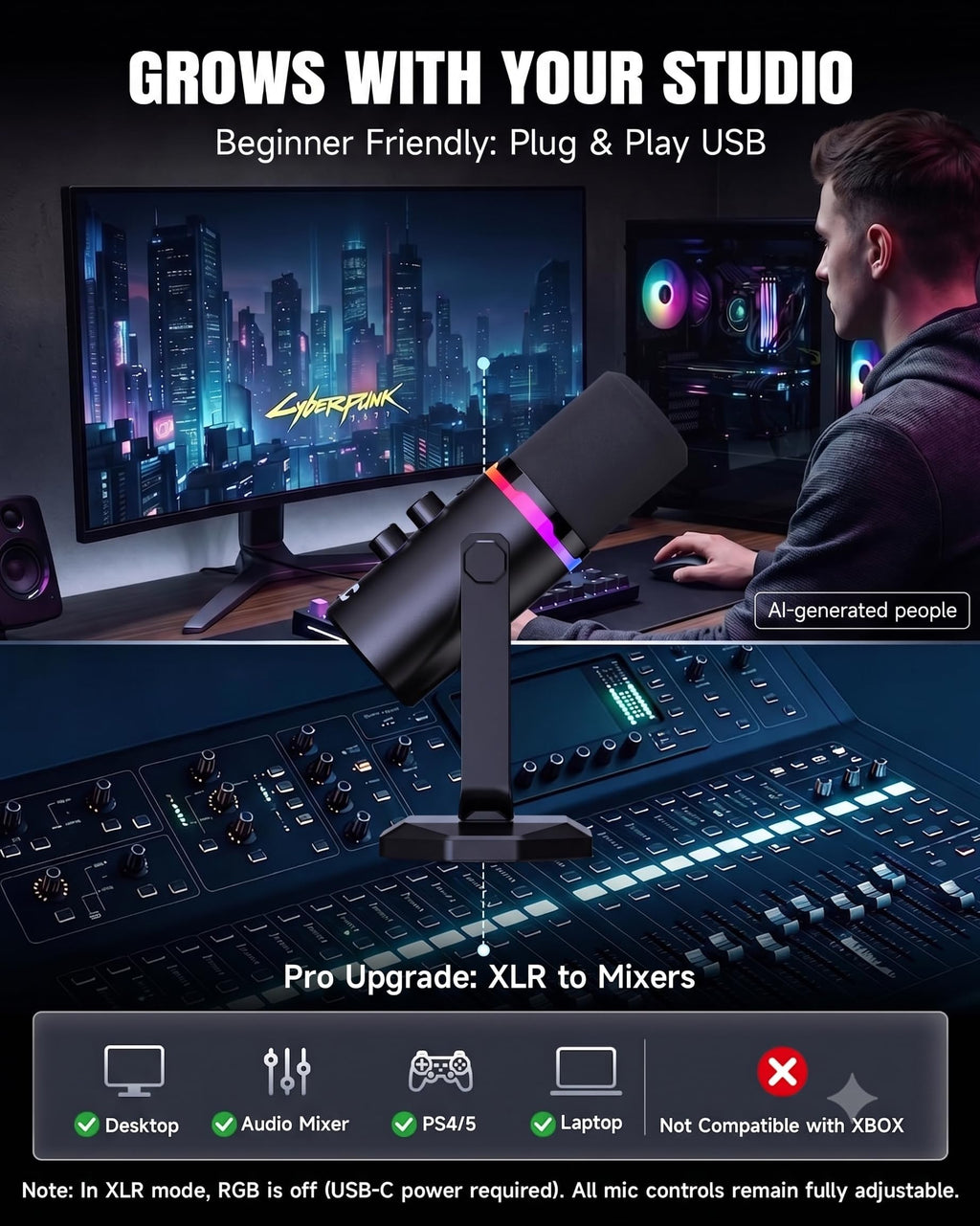 USB/XLR Dynamic Microphone with Desk Stand E59180