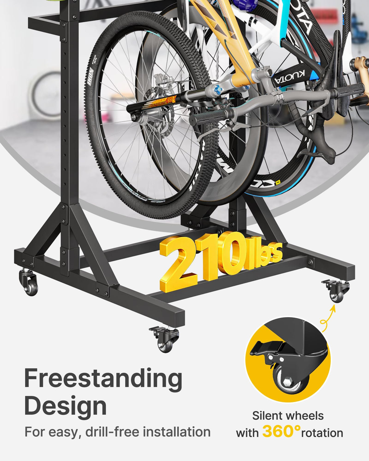 Freestanding Bike Storage Rack with Wheels for 3 Bikes M160060