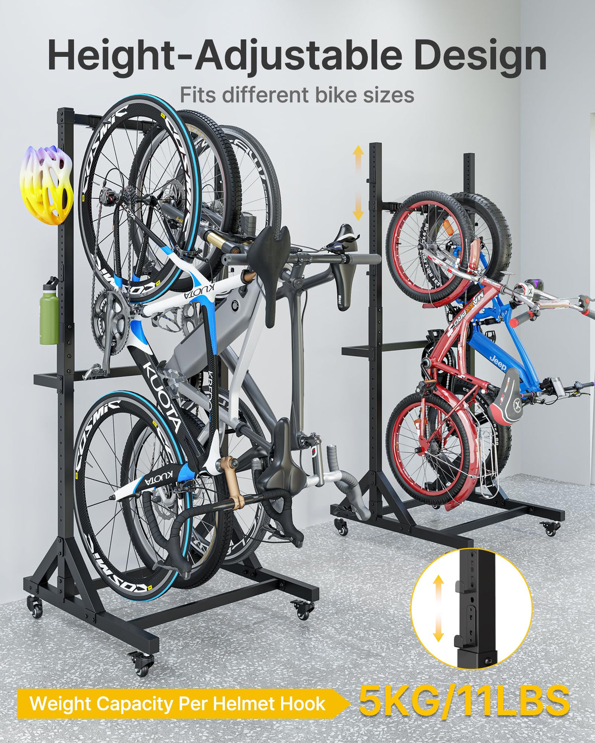 Freestanding Bike Storage Rack with Wheels for 3 Bikes M160060