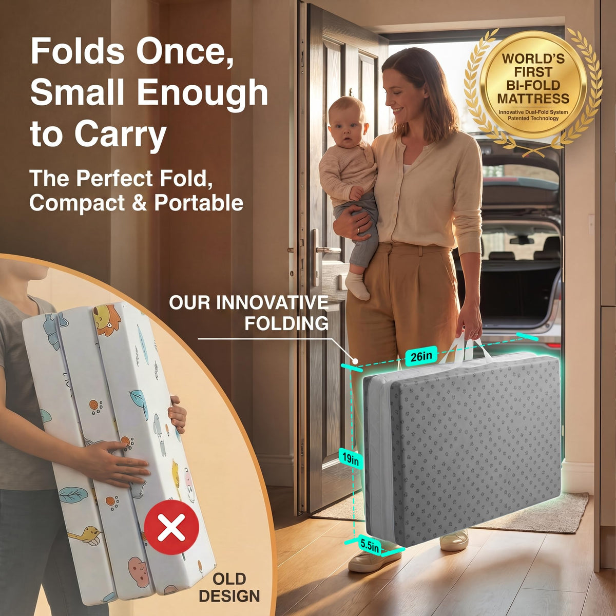 Pack and Play Mattress Pad Bi-Fold Memory Foam P1187