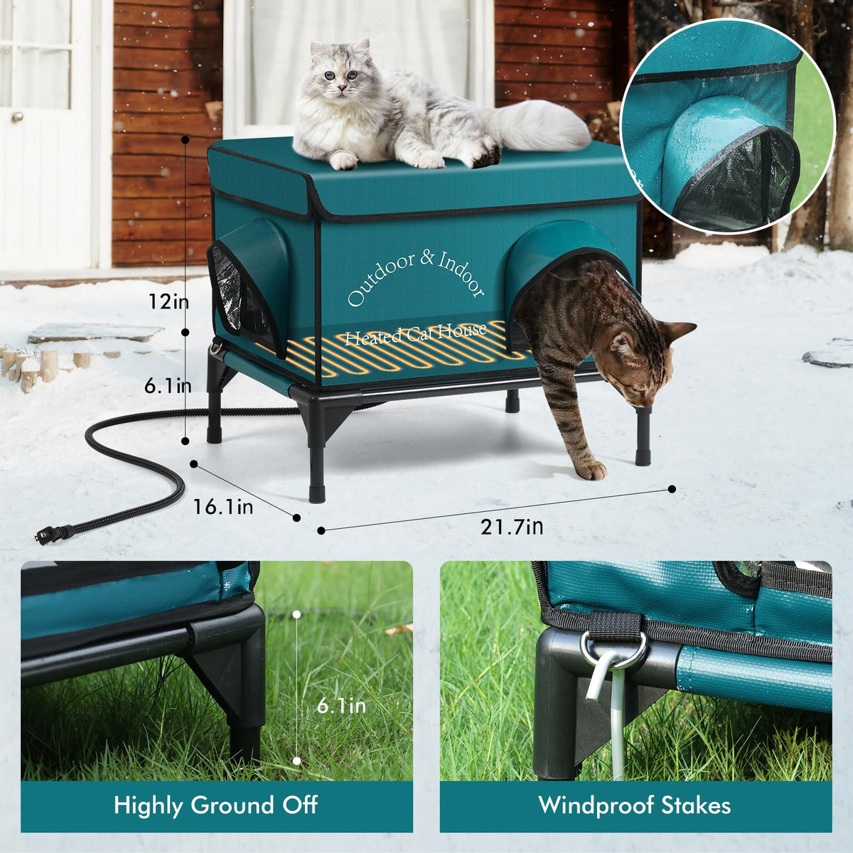 Insulated Heated Cat House with Heating Pad H190