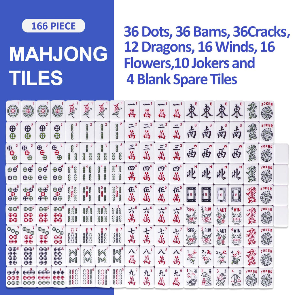 166 Blue Mahjong Tile Set with Bag and 4 All-in-One Rack/Pushers Z420414