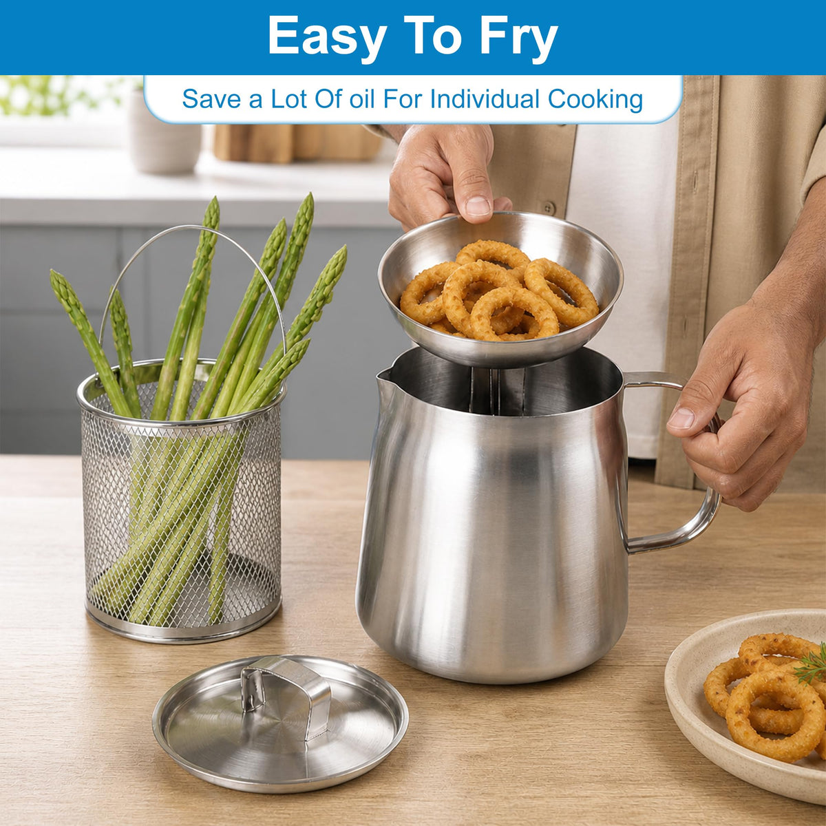68oz Stainless Steel Oil Filter Pot with Fryer Basket G1637