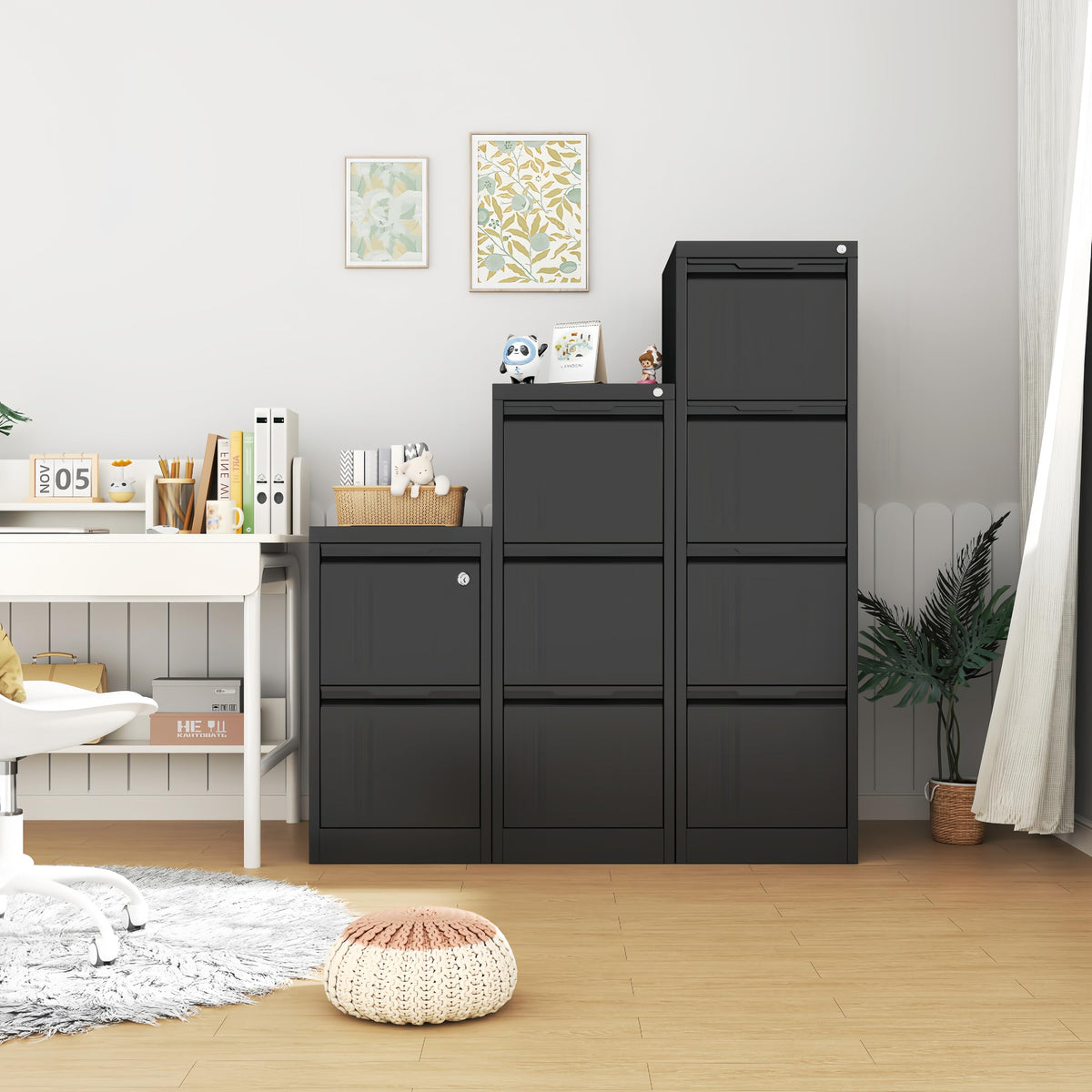 Black 4 Drawer Metal File Cabinet with Lock X382744