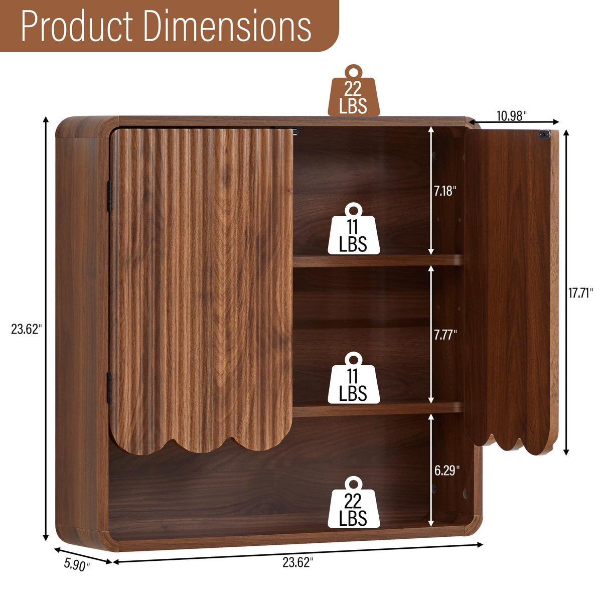 Walnut Fluted Bathroom Wall Cabinet Q7182