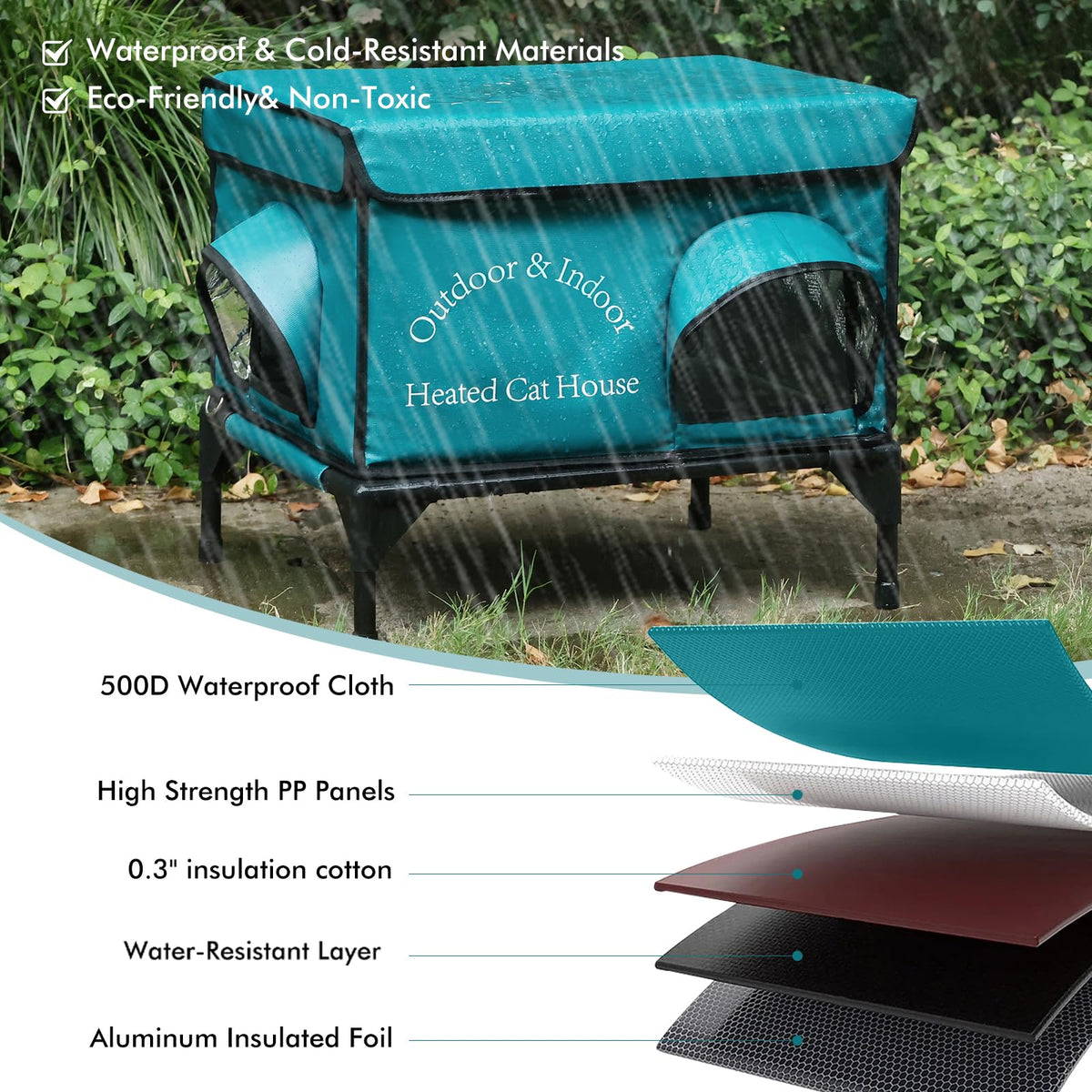 Insulated Heated Cat House with Heating Pad H190