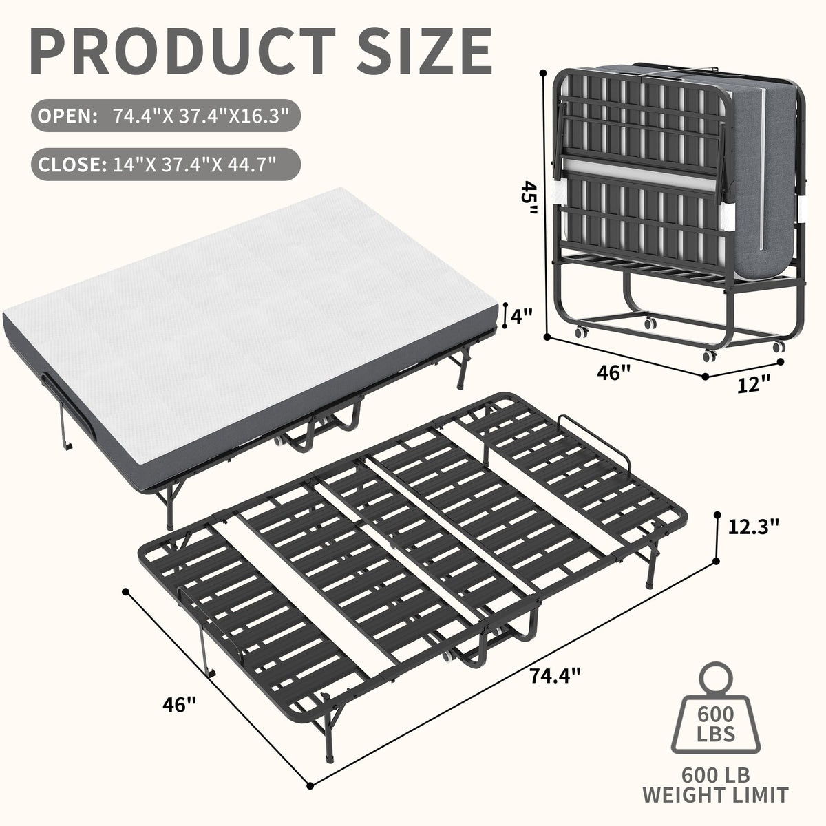 74"x 46" Folding Bed with Mattress N714