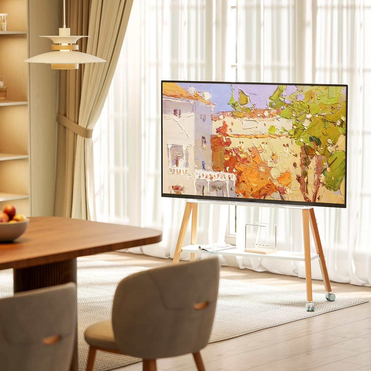 White Rolling Easel TV Stand U21472