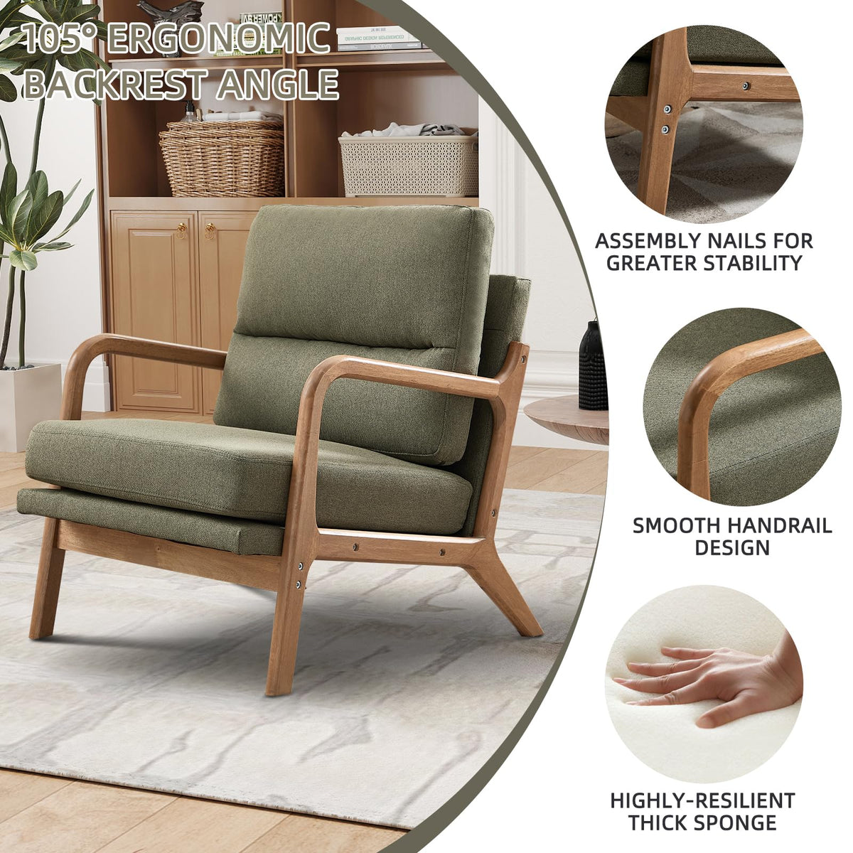 Mid Century Modern Linen Accent Chair Set of 2 F3477