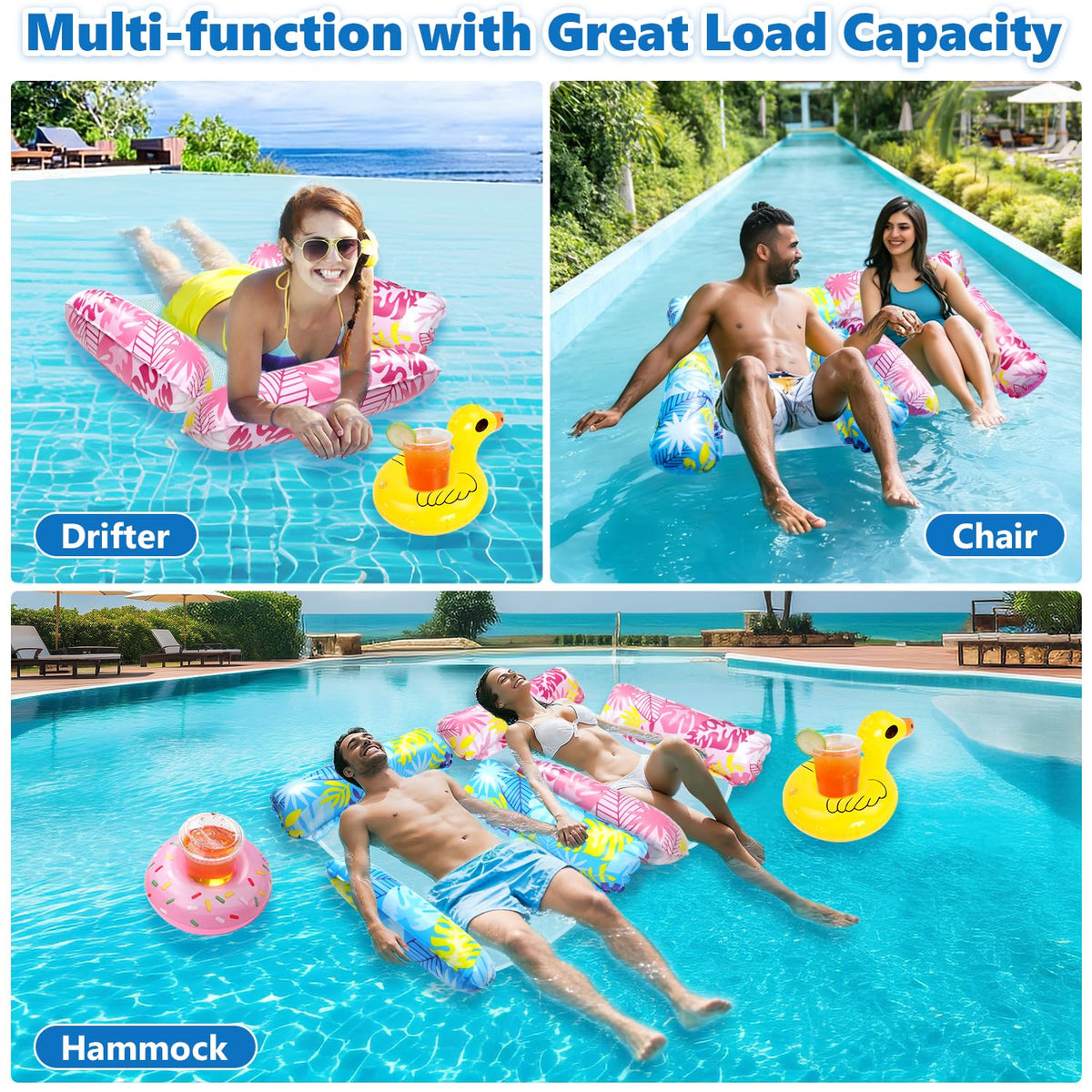 2 Pack Inflatable Pool Floats with Drink Holders and Air Pump T5810