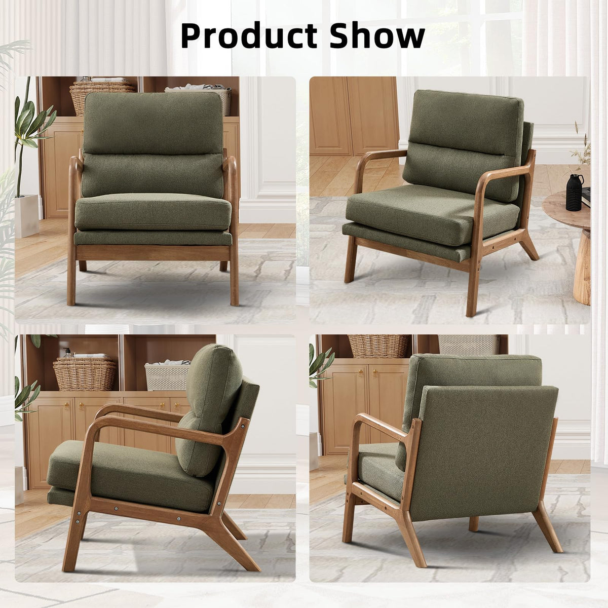 Mid Century Modern Linen Accent Chair Set of 2 F3477