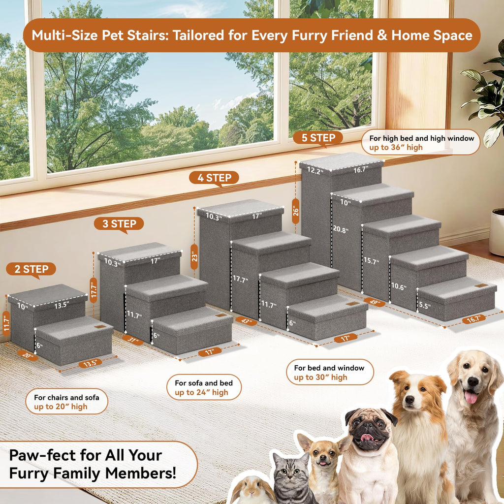 Grey 3 Steps Dog Stairs with Storage F77398