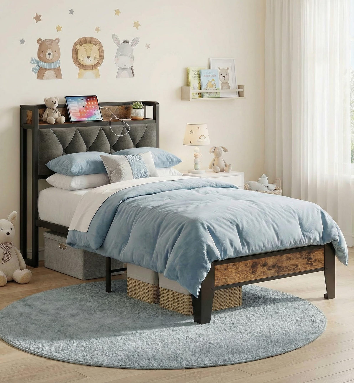 Twin Bed Frame with Storage Headboard M173