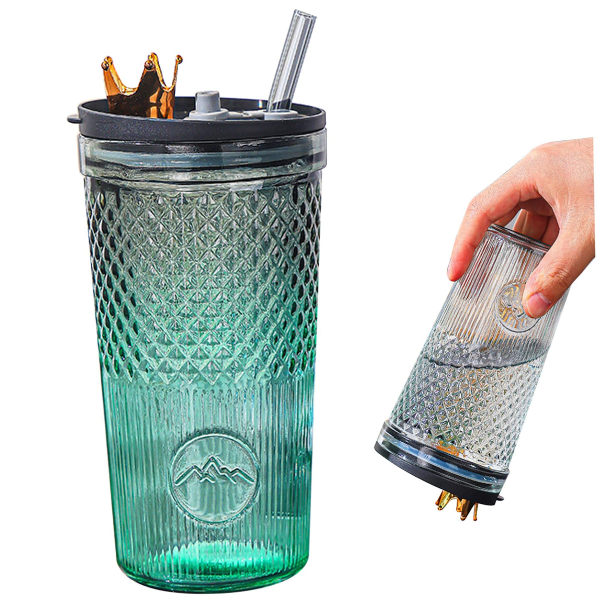 20Oz Glass Tumbler with Straw and Lid B7681