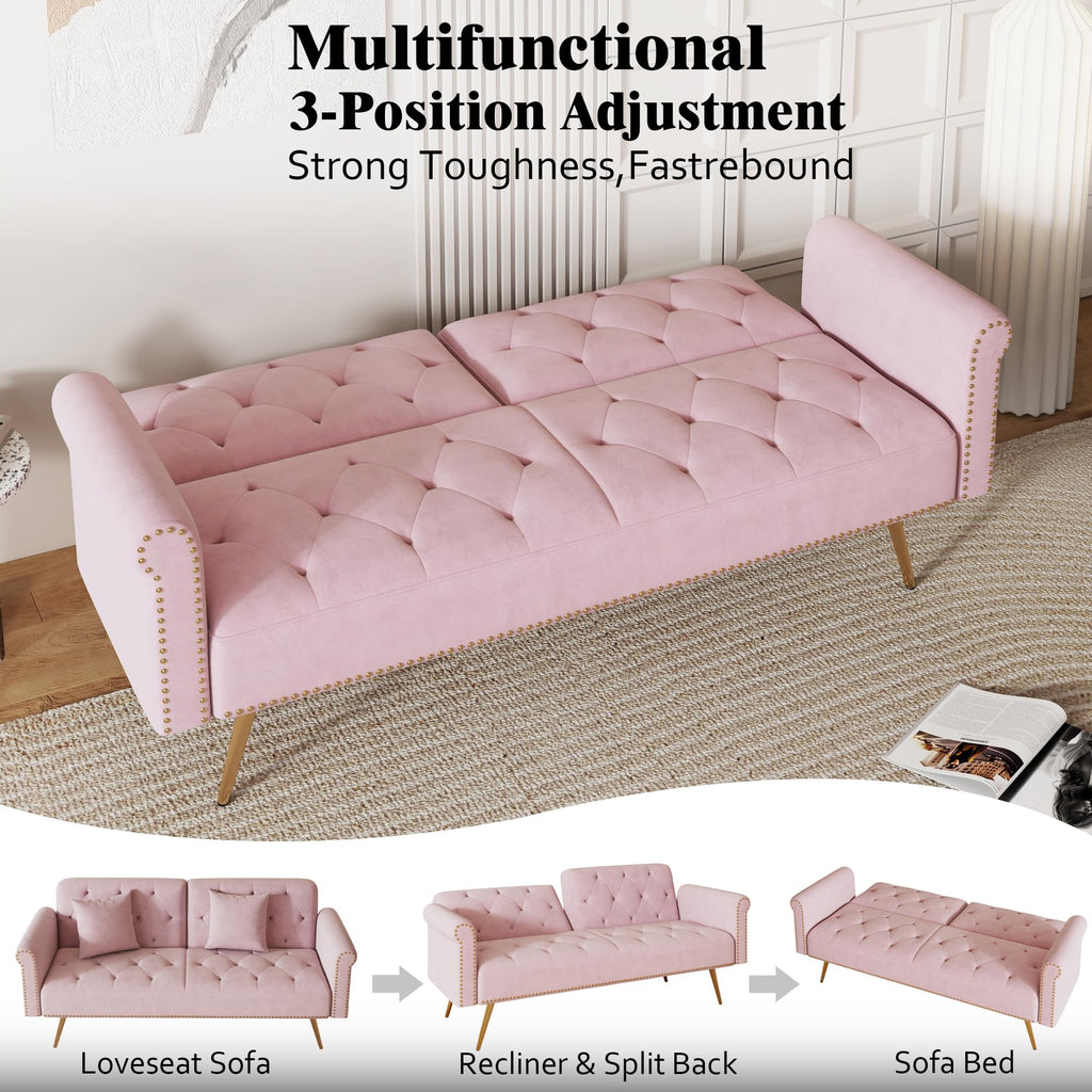 Pink Velvet Futon Sofa Bed E858727