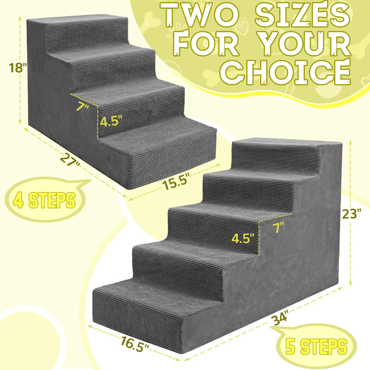 23”H Grey 5 Steps Non-Slip Foam Pet Stairs R93235