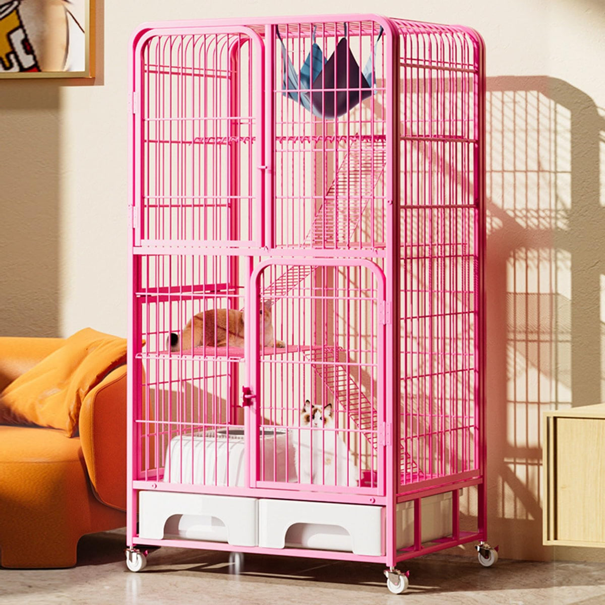4-Tier Metal Cat Cage with Litter Box and Hammock U714