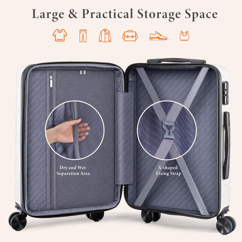 20 Inch White Hard Shell Carry on Luggage W8134