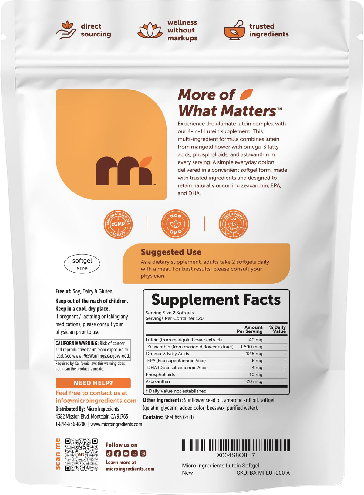Lutein Zeaxanthin 40mg Omega-3 DHA EPA Q6335