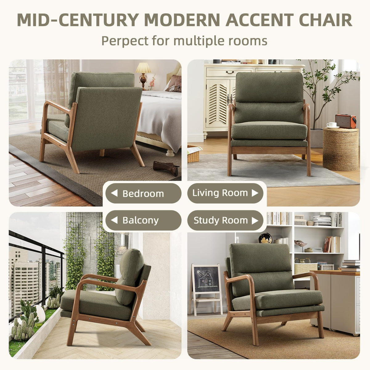 Mid Century Modern Linen Accent Chair Set of 2 F3477