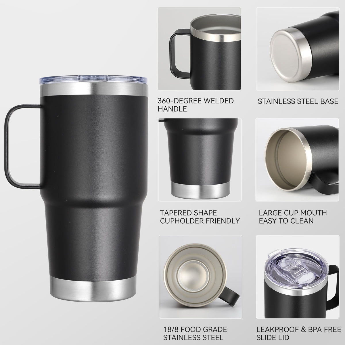20 oz Stainless Steel Insulated Tumbler with Handle Lid and Straw Q7383