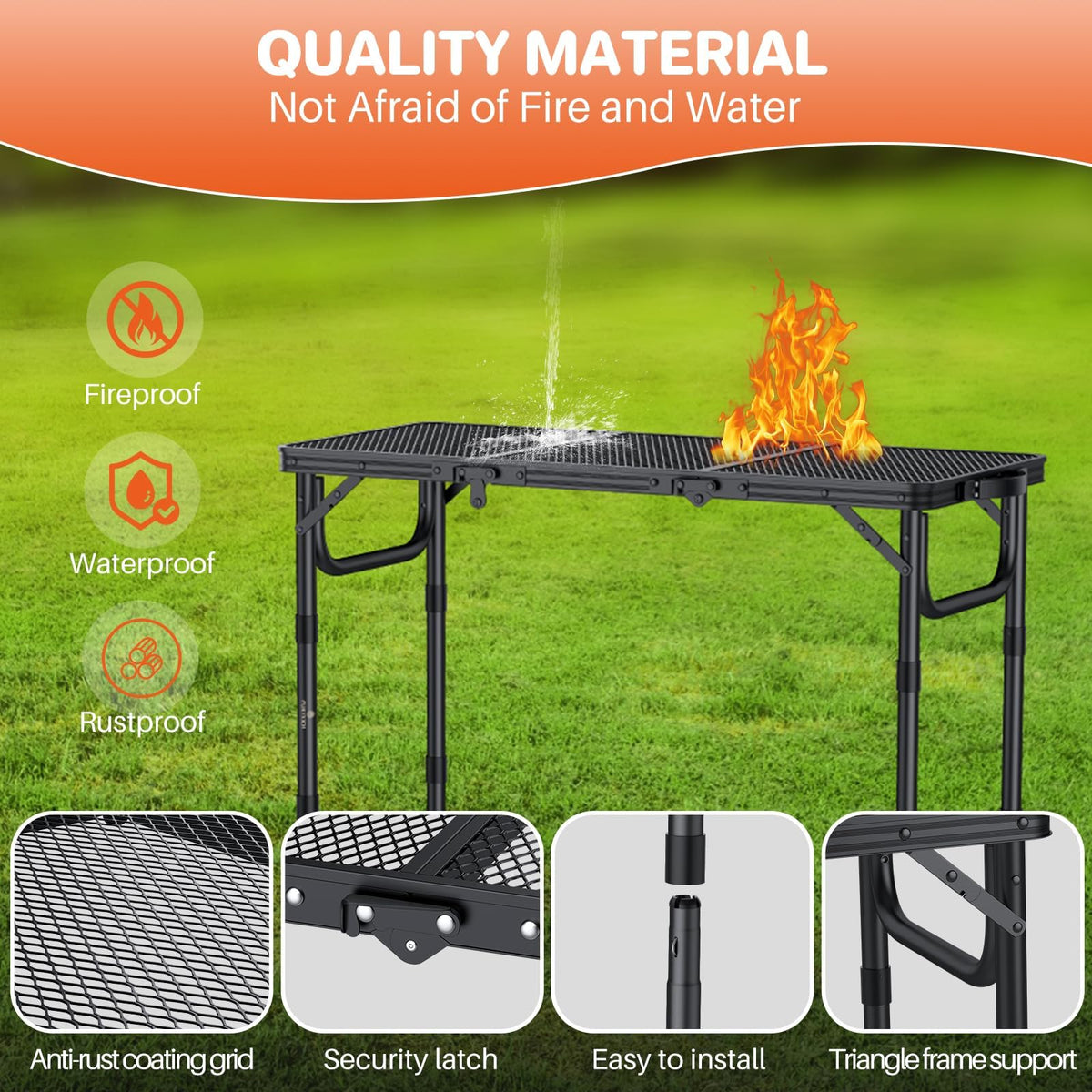 Folding Grill Table 3ft 3 Adjustable Heights Black B898748