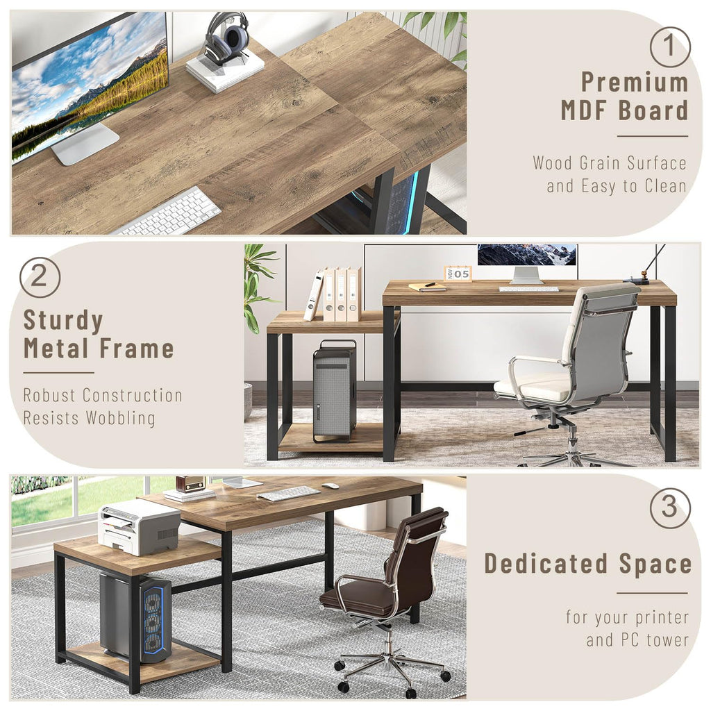 63 Inch Wood Computer Desk with Storage Shelves V77425