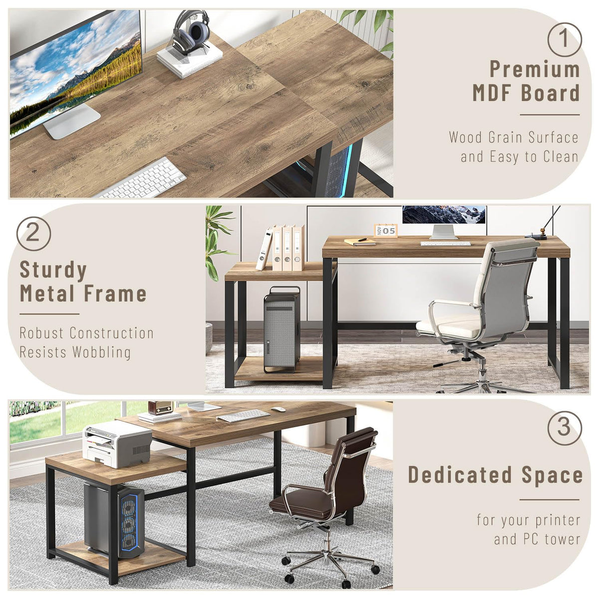 63 Inch Wood Computer Desk with Storage Shelves V77425