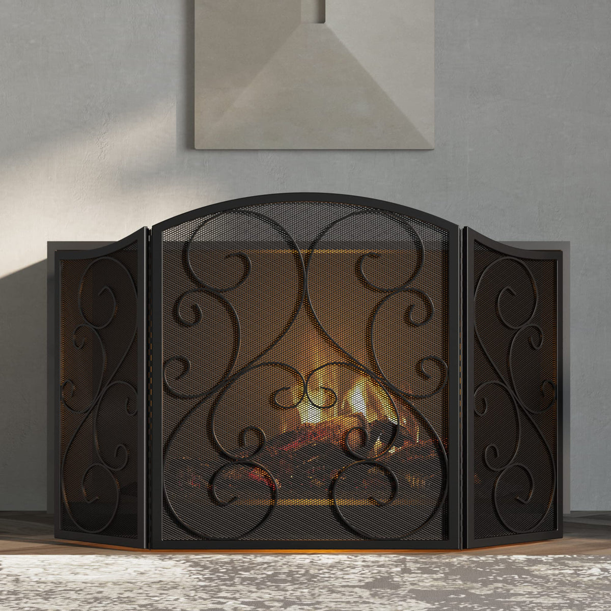 3 Panel Arch Top Wrought Iron Fireplace Screen C2359