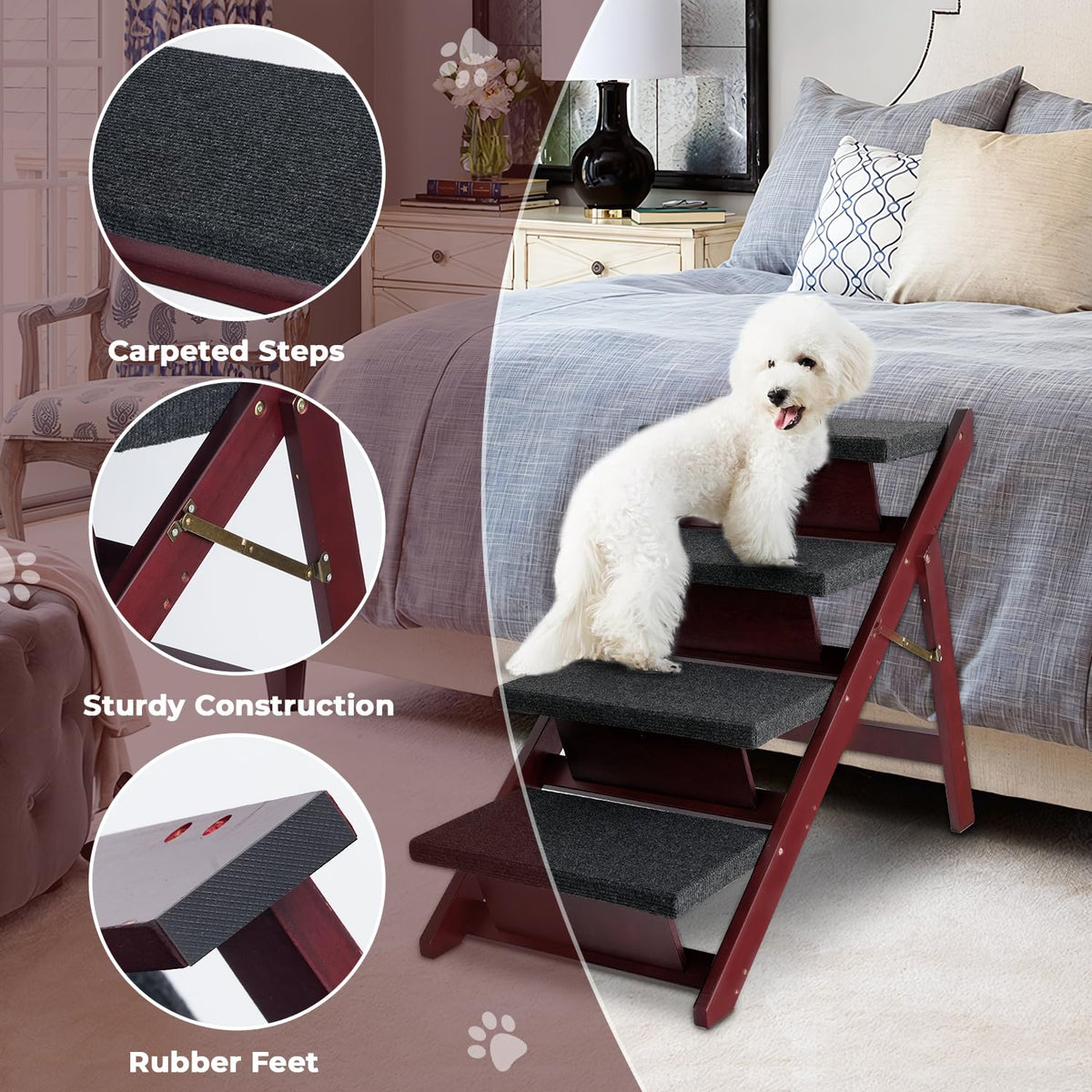 Foldable 4 Steps Wooden Dog Stairs G654