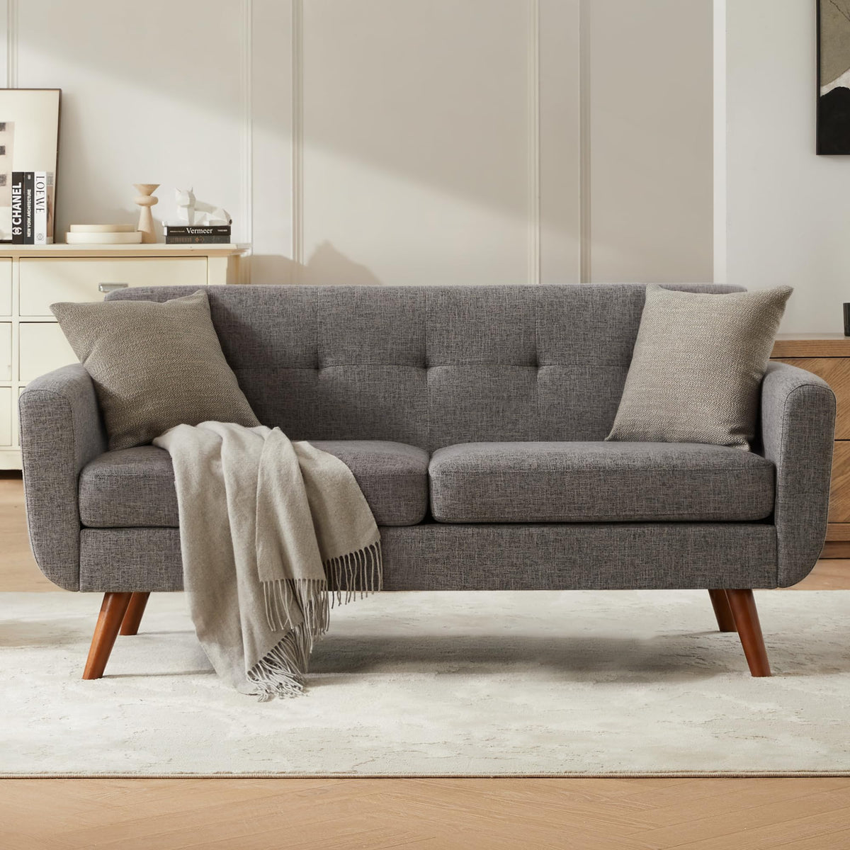65" Grey Button Tufted Upholstered Loveseat Sofa V564858