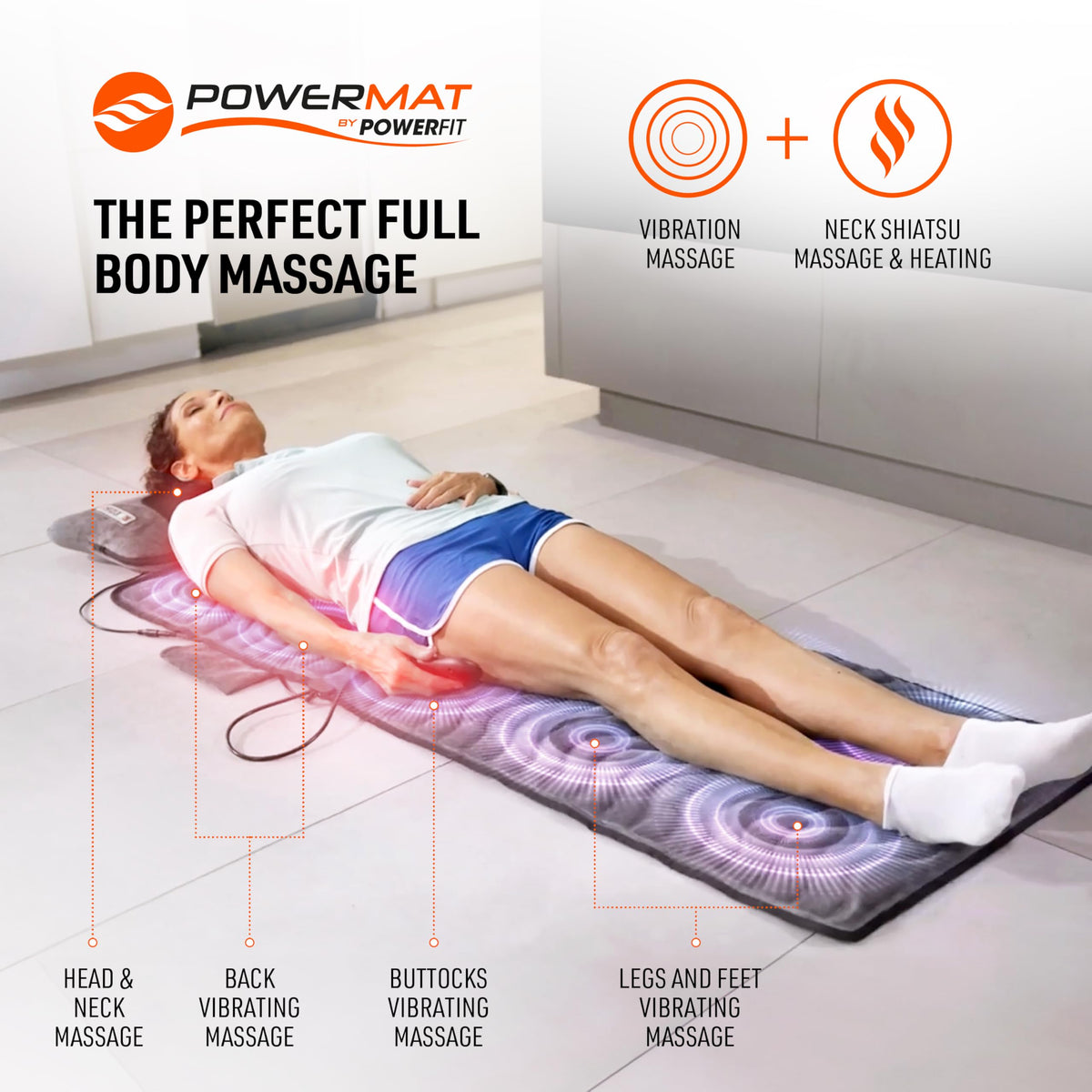 Full Body Massage Mat with Detachable Massage Pillow, 9 Intensity Levels, 9 Massage Modes & 3 Heat Settings J559