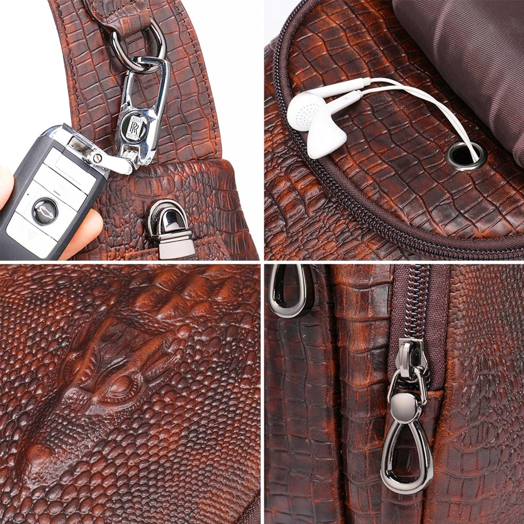 Crocodile Leather Sling Bag with Leather Strap L496999