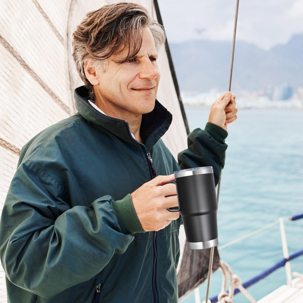 20 oz Stainless Steel Insulated Tumbler with Handle Lid and Straw Q7383