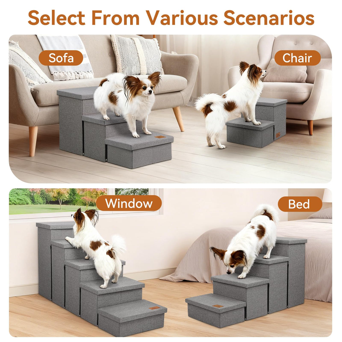 Grey 3 Steps Dog Stairs with Storage F77398