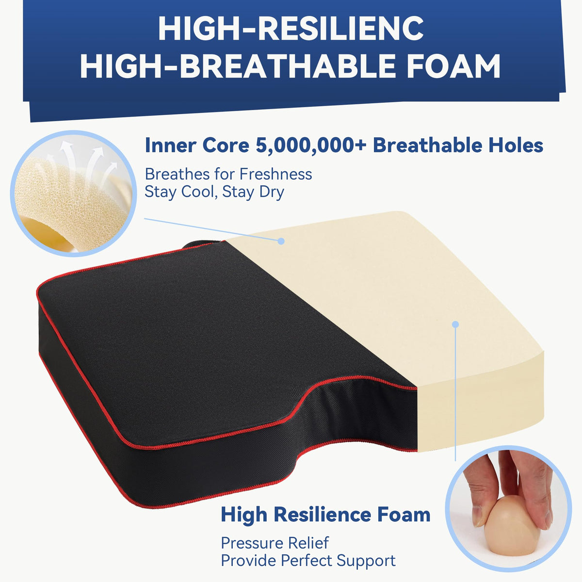 3.5" Extra Thick Resilient Foam Stadium Seat Cushion 2Pcs Red J456
