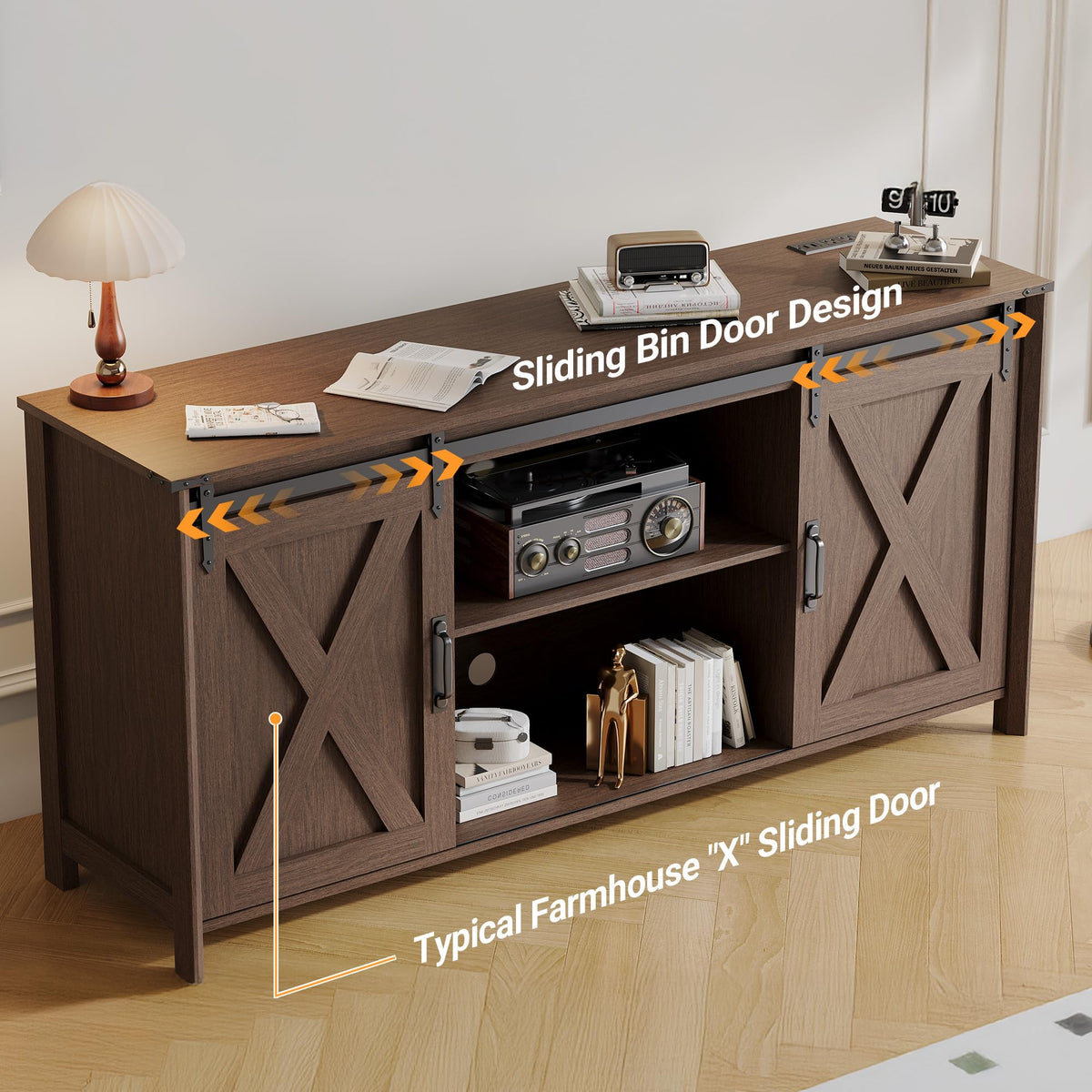 Farmhouse TV Stand 57 Inch Walnut C808