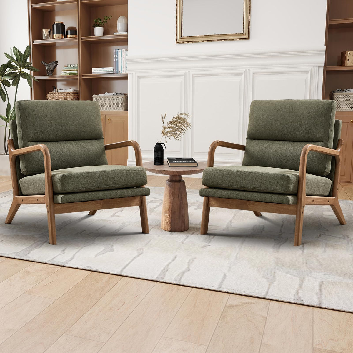 Mid Century Modern Linen Accent Chair Set of 2 F3477