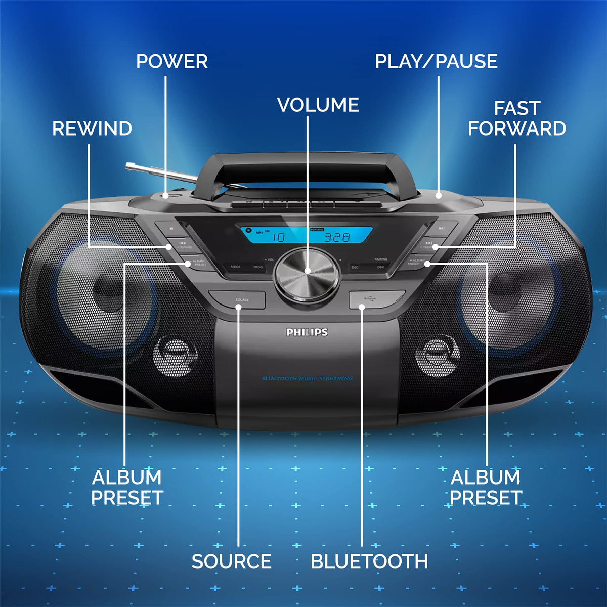 Portable CD Player Boombox with Cassette Player Bluetooth Stereo X5880
