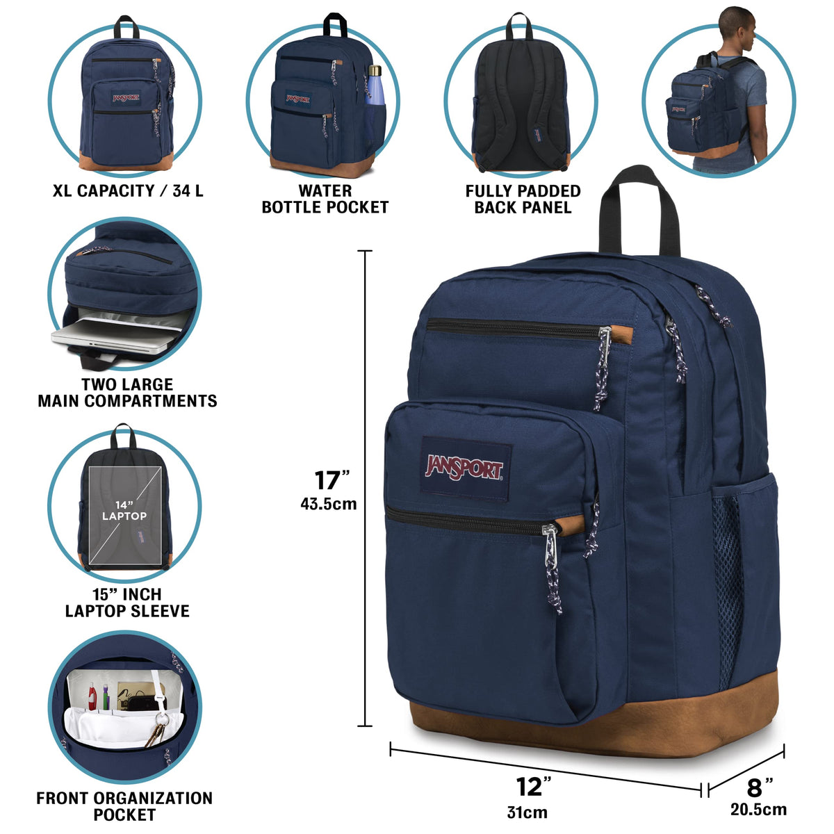 Black 15-inch Laptop Backpack with 2 Compartments Y600