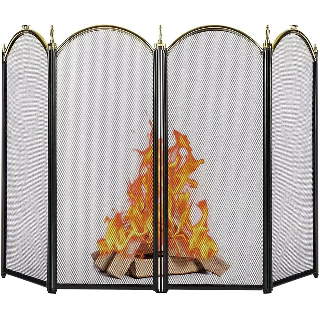 Large Gold 4 Panel Wrought Iron Fireplace Screen Z5477