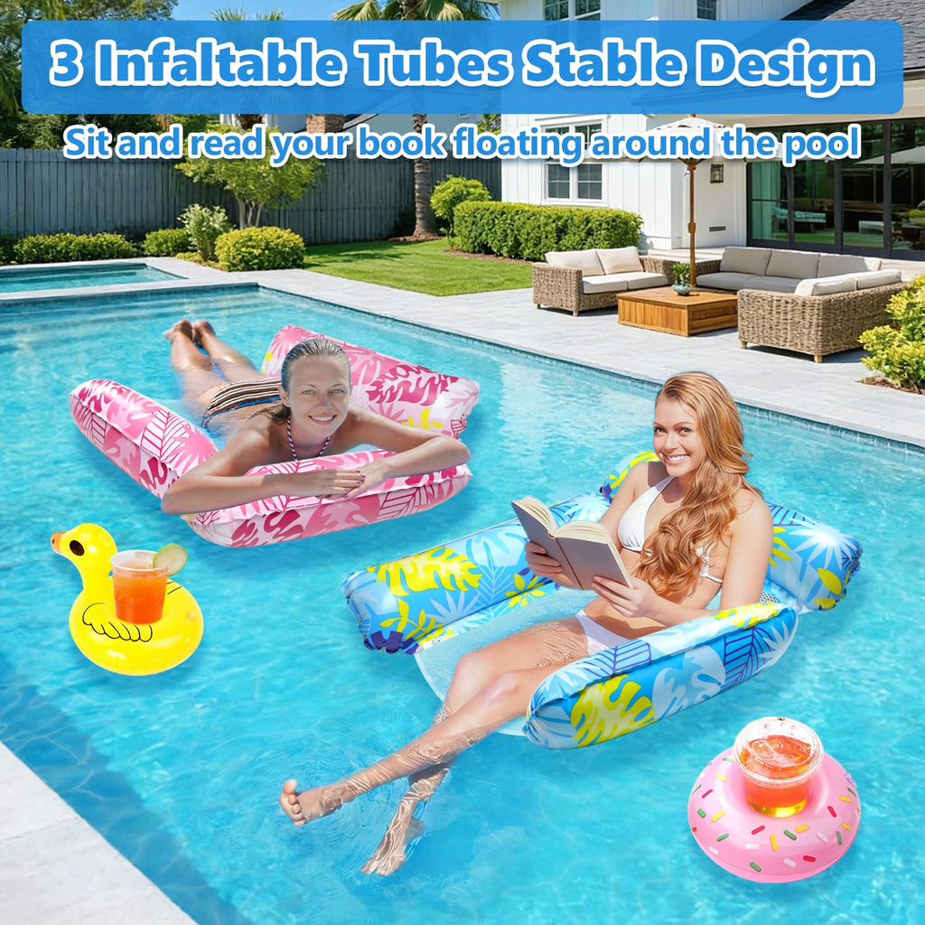 2 Pack Inflatable Pool Floats with Drink Holders and Air Pump T5810