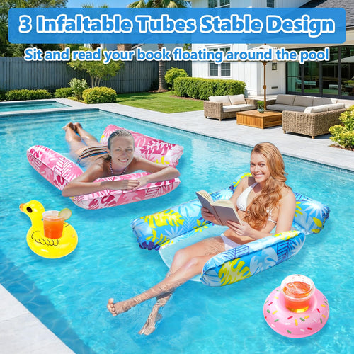 2 Pack Inflatable Pool Floats with Drink Holders and Air Pump T5810