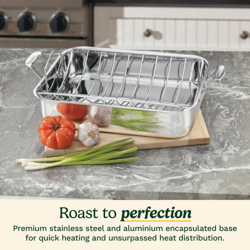 16-Inch Induction Compatible Stainless Steel Roasting Pan with Rack H877