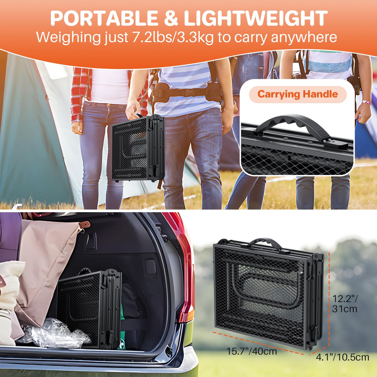 Folding Grill Table 3ft 3 Adjustable Heights Black B898748