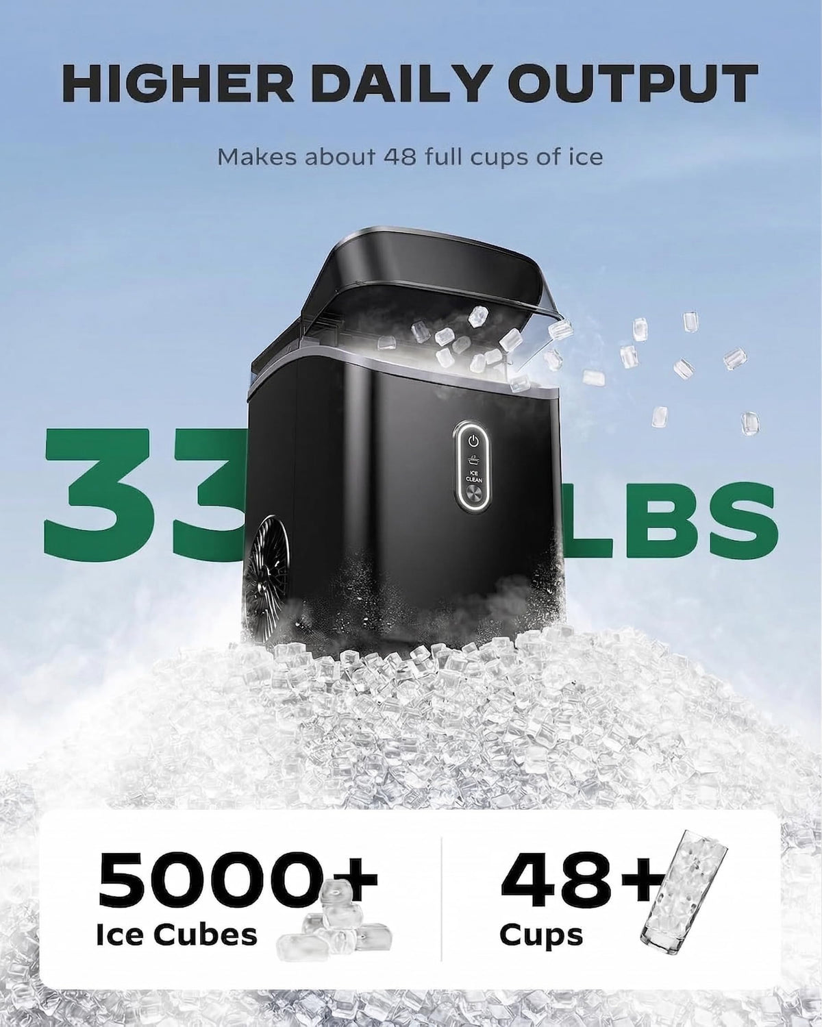 Nugget Pebble Ice Maker Countertop with Self-Cleaning L2993
