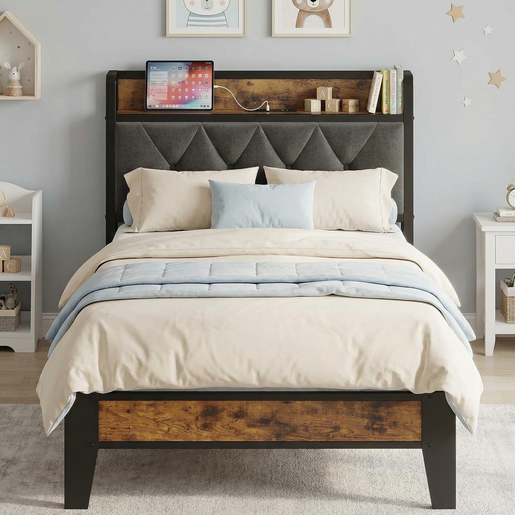 Twin Bed Frame with Storage Headboard M173