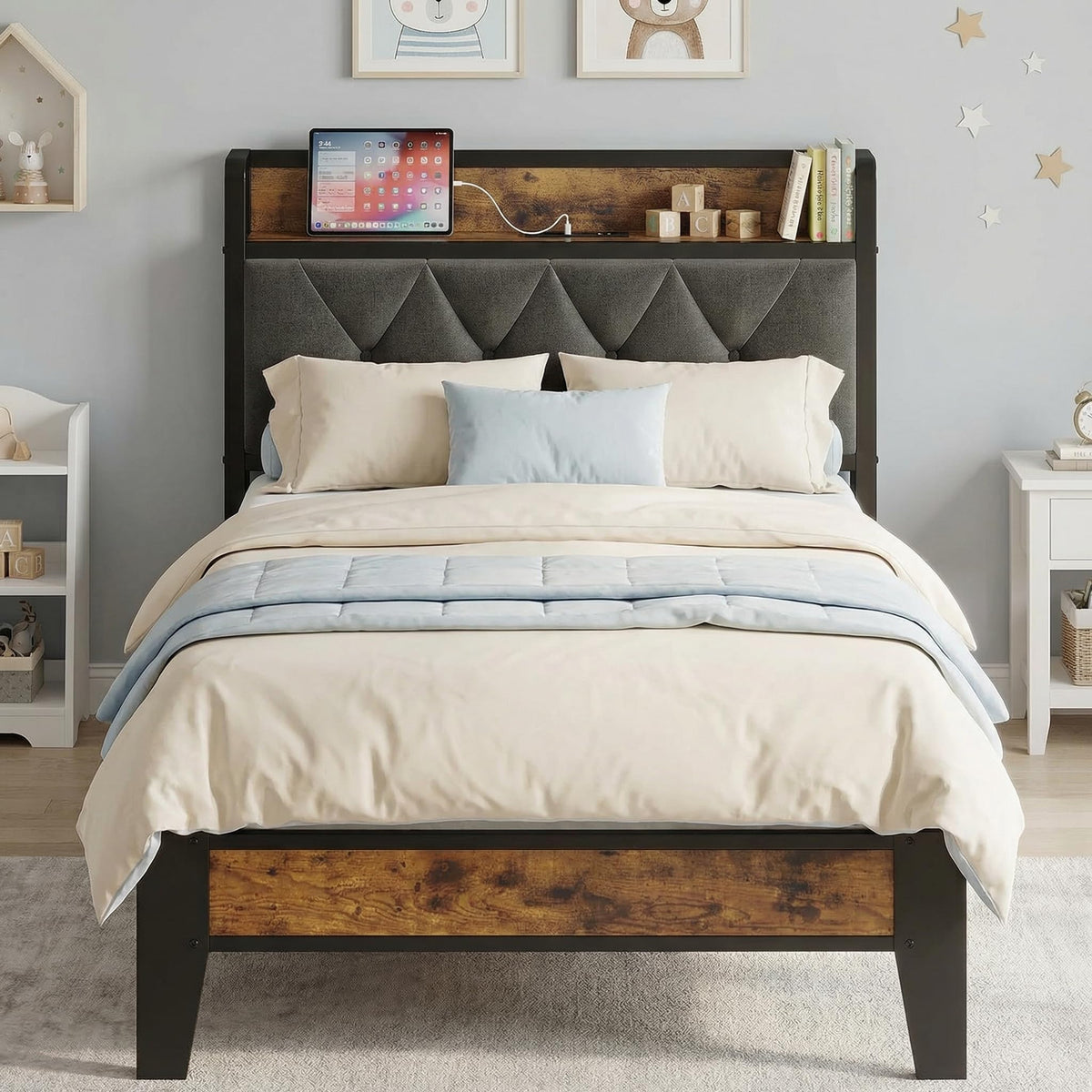 Twin Bed Frame with Storage Headboard M173